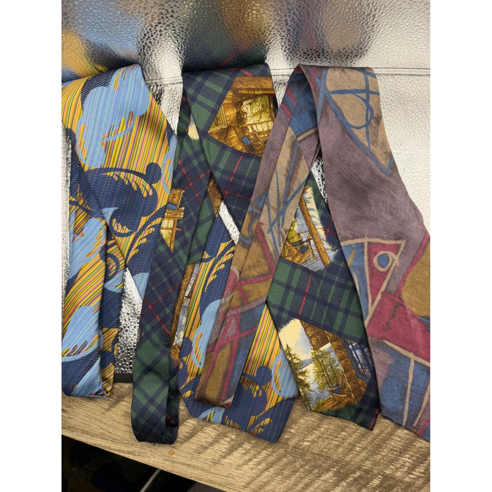 Vintage Mens Silk Tie Bundle Marquis Guillermo DLima Plaid Cabin Geometric 3pc
